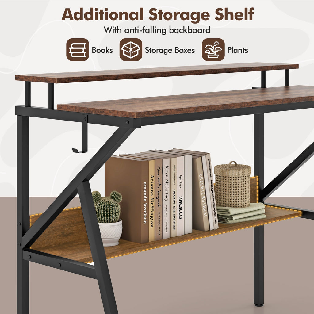 Space Saving Computer Desk with Monitor Stand and Extra Storage Shelf for Work Study