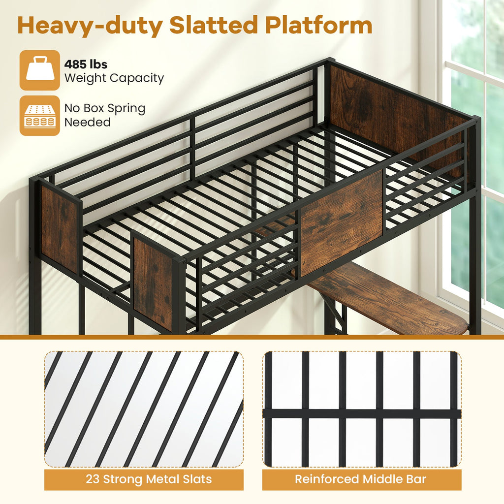 Space-Saving Twin Loft Bed with Safety Guardrail and Ladder-Coffee