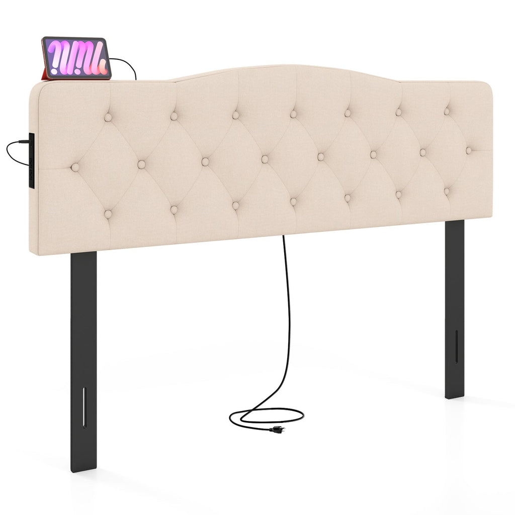 Tufted Upholstered Head Board for Queen and Full Size Bed with 2 AC Outlets