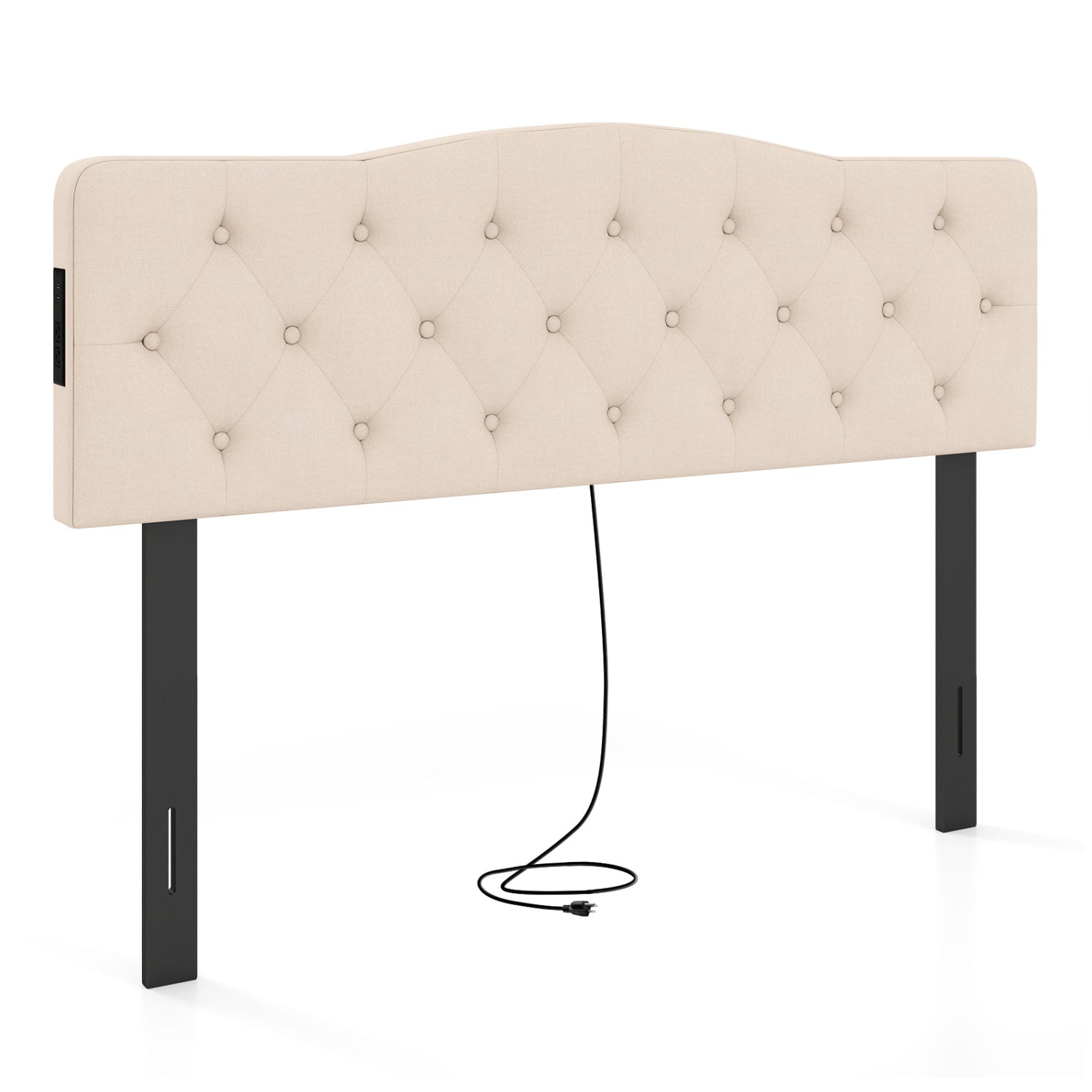 Tufted Upholstered Head Board for Queen and Full Size Bed with 2 AC Outlets