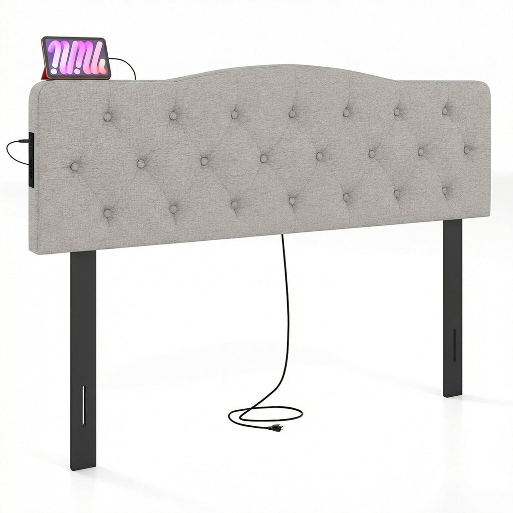 Tufted Upholstered Head Board for Queen and Full Size Bed with 2 AC Outlets