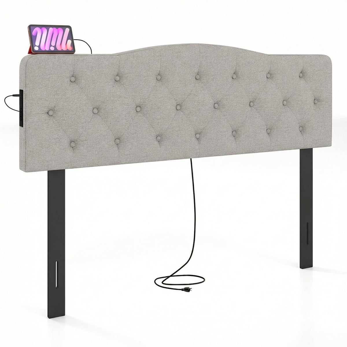Tufted Upholstered Head Board for Queen and Full Size Bed with 2 AC Outlets