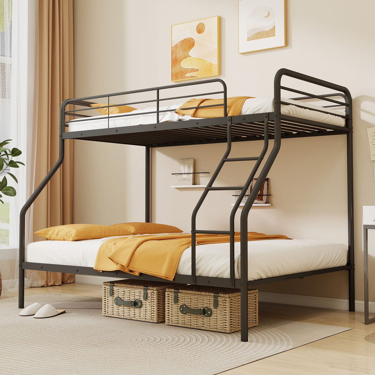 Twin Over Full Bunk Bed with Ladder and Full-length Guardrails