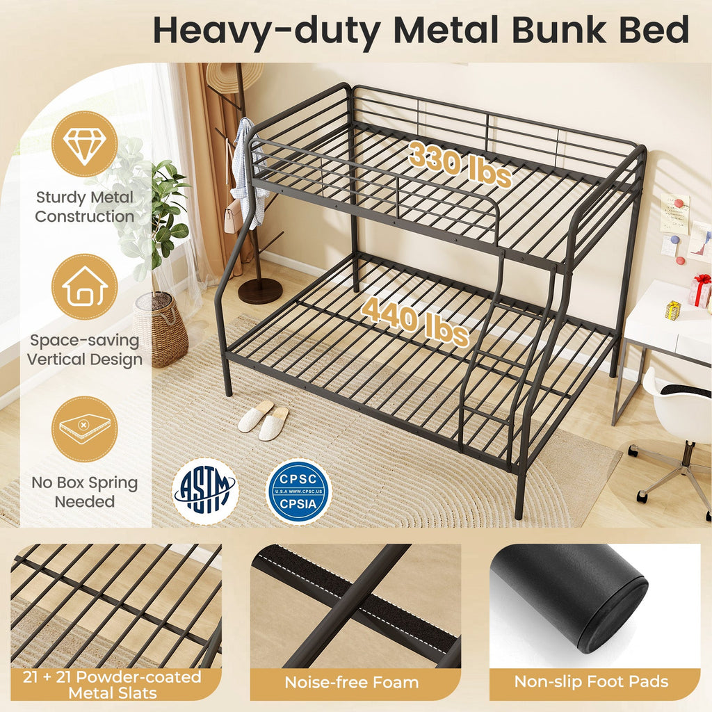 Twin Over Full Bunk Bed with Ladder and Full-length Guardrails