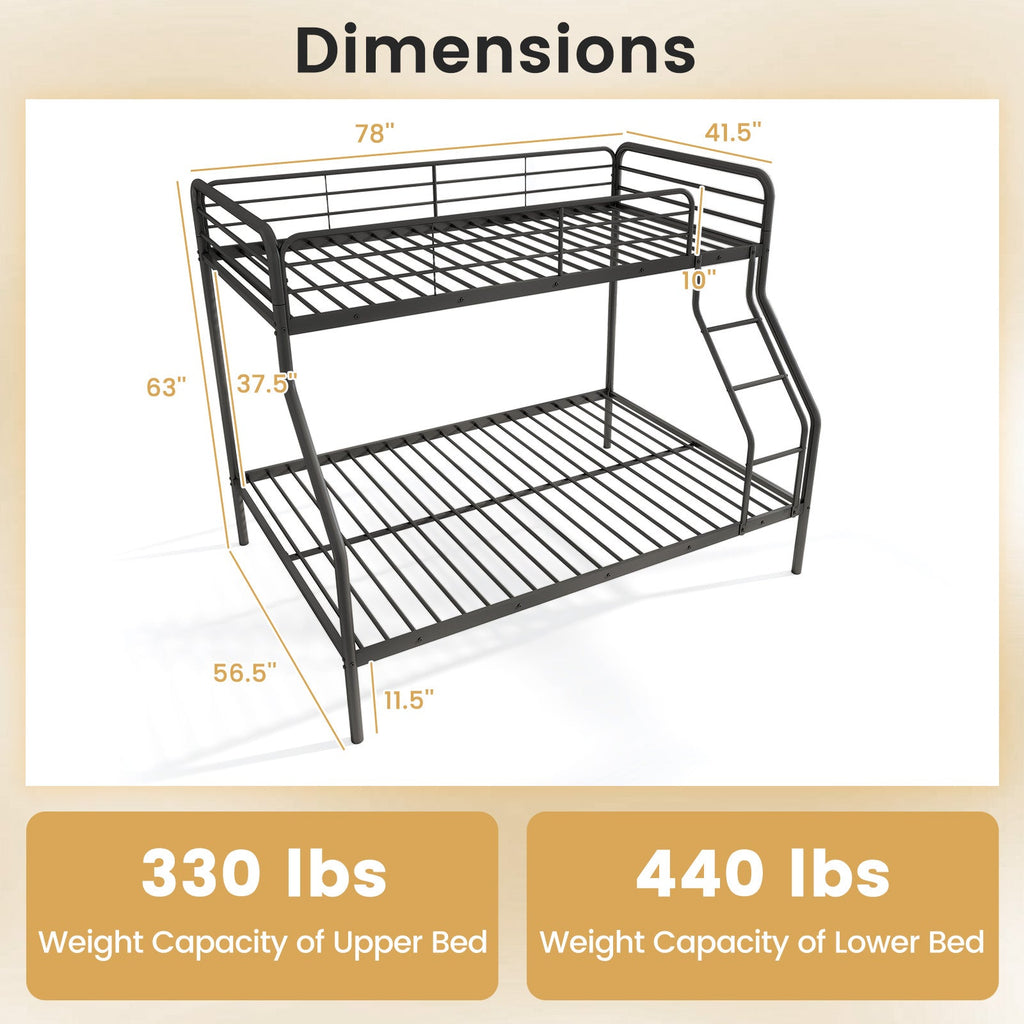 Twin Over Full Bunk Bed with Ladder and Full-length Guardrails