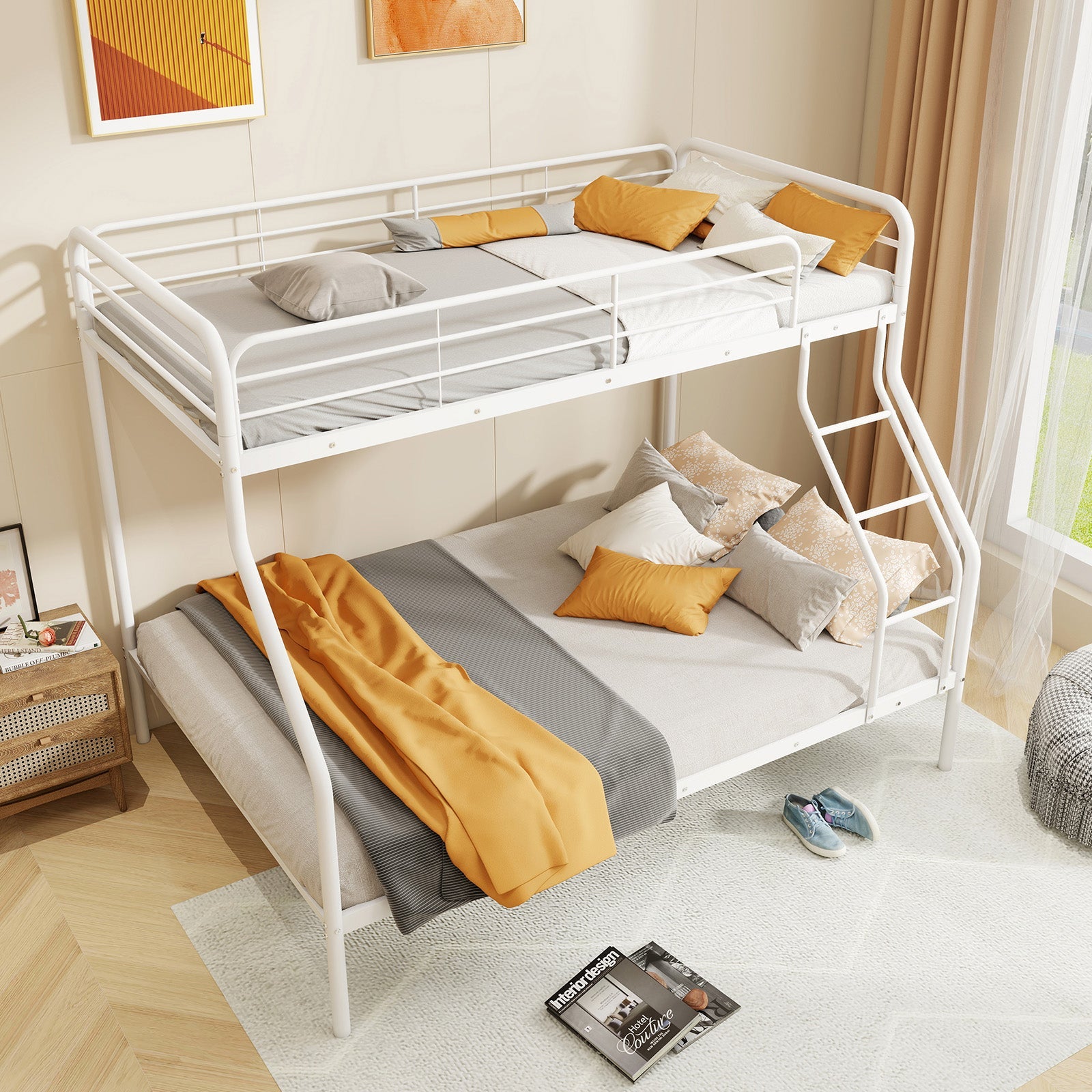 Twin Over Full Bunk Bed with Ladder and Full-length Guardrails