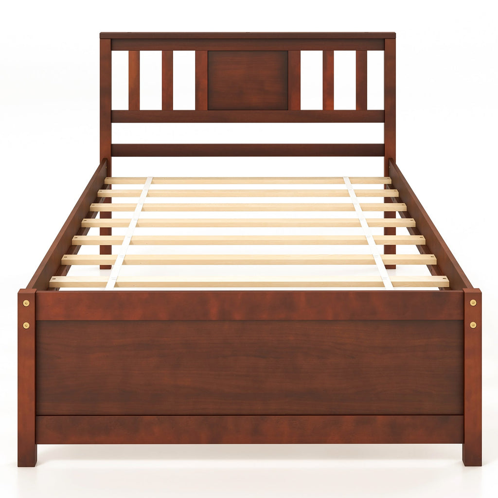 Wooden Platform Bed with Headboard and Slat Support-Queen Size
