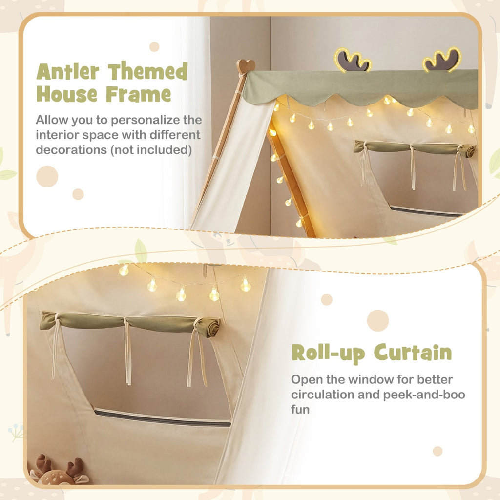 Twin Size House Floor Wood Bed with Tent
