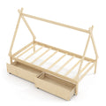 Twin Size Wooden Tent Platform House Bed with 2 Drawers