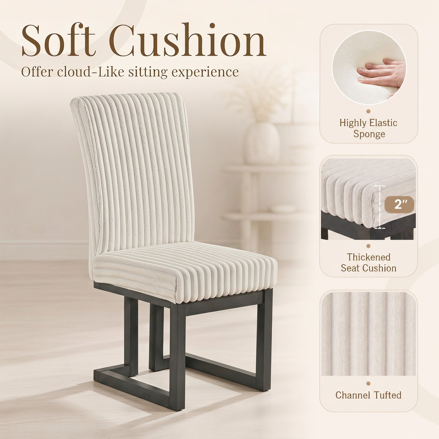 Upholstered Dining Chairs Set of 2 with Rubber Wood Legs