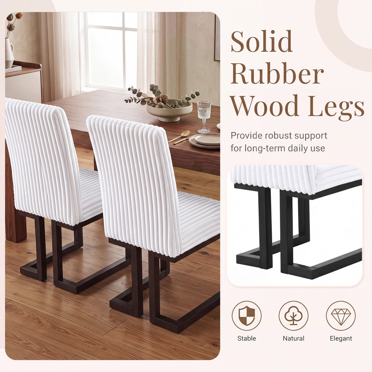 Upholstered Dining Chairs Set of 2 with Rubber Wood Legs
