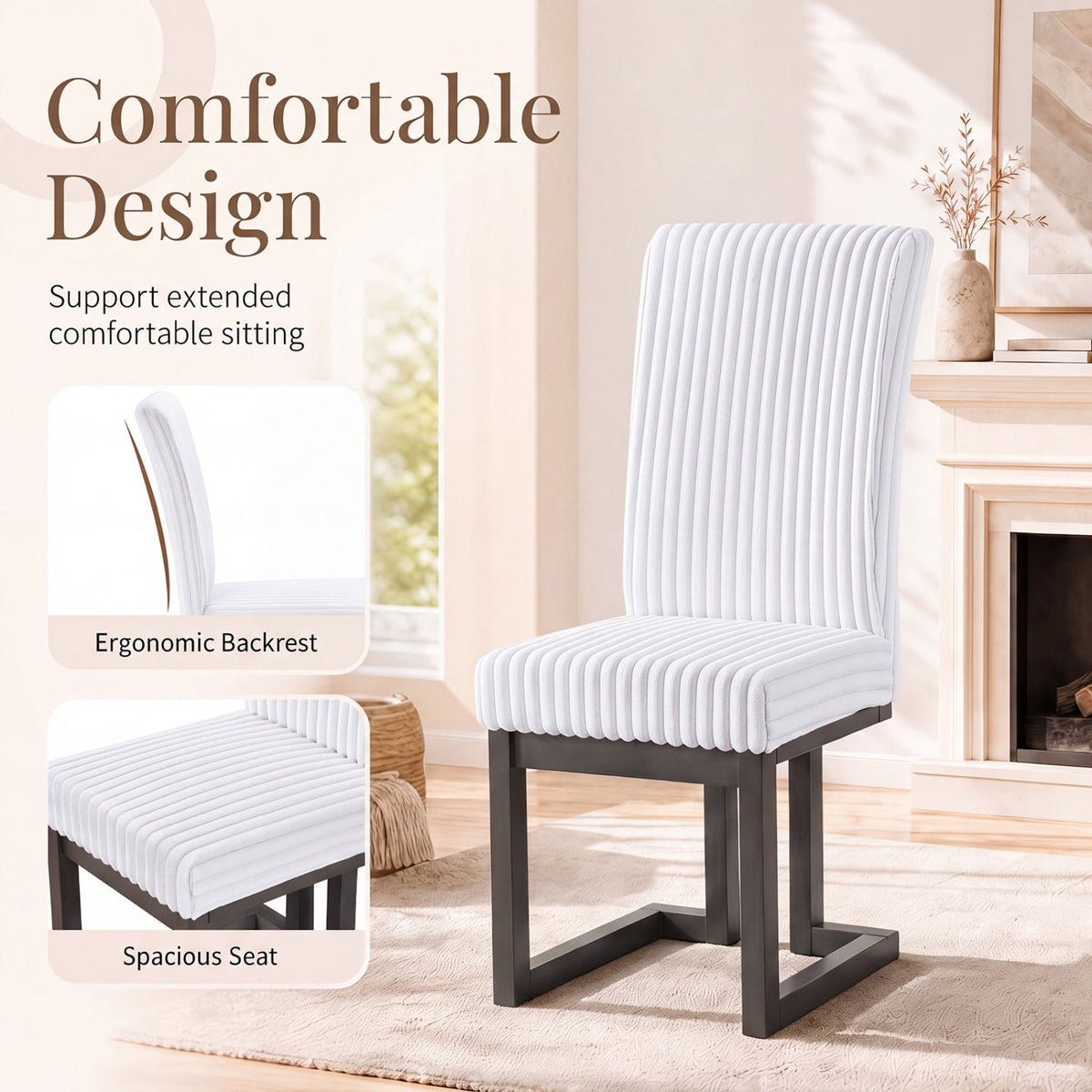 Upholstered Dining Chairs Set of 2 with Rubber Wood Legs