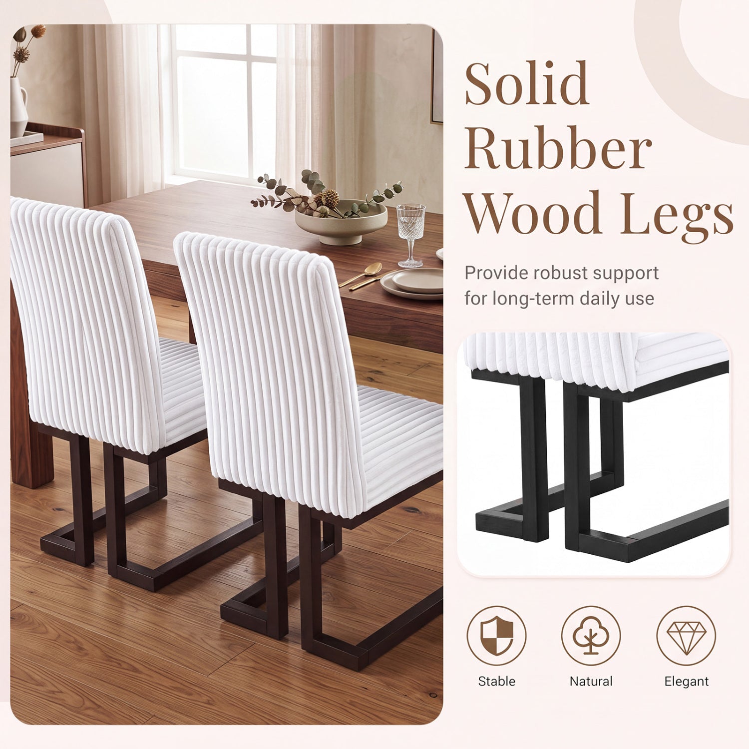 Upholstered Dining Chairs Set of 4 with Rubber Wood Legs