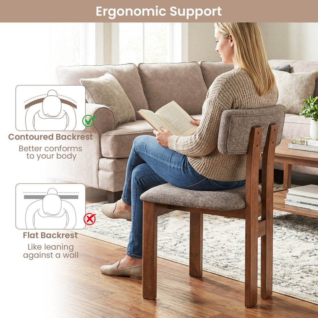 Upholstered Rubber Wood Dining Chairs Set of 4 with Curved Backrest