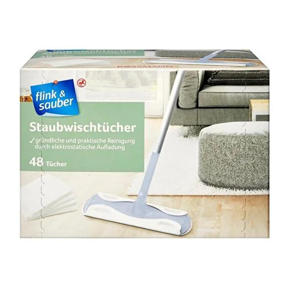 Flink & Sauber Cleaning Cloth Refills 48-Pack: Electrostatic Microfiber Dusters for Hardwood, Laminate, & Tile Floors - Superior Dust & Dirt Removal