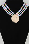 Triple Beaded Disc Statement Necklace