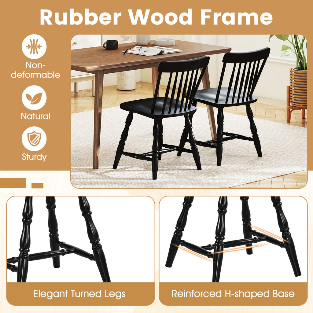 Windsor Dining Chairs Set of 2 with Curved Spindle Back