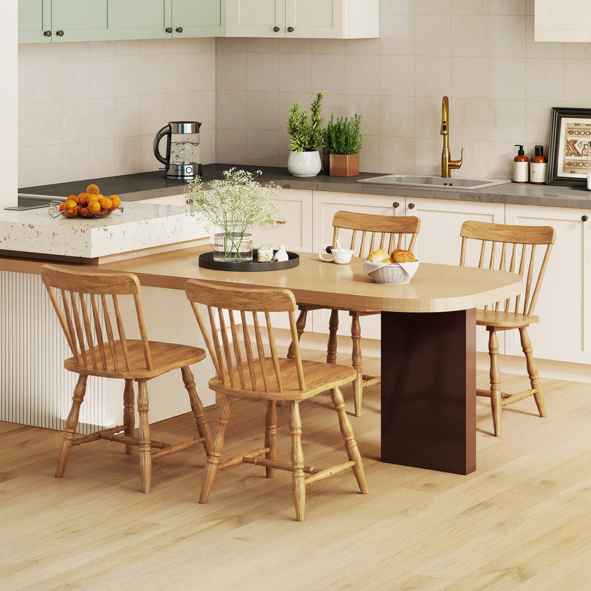Windsor Dining Chairs Set of 2 with Curved Spindle Back