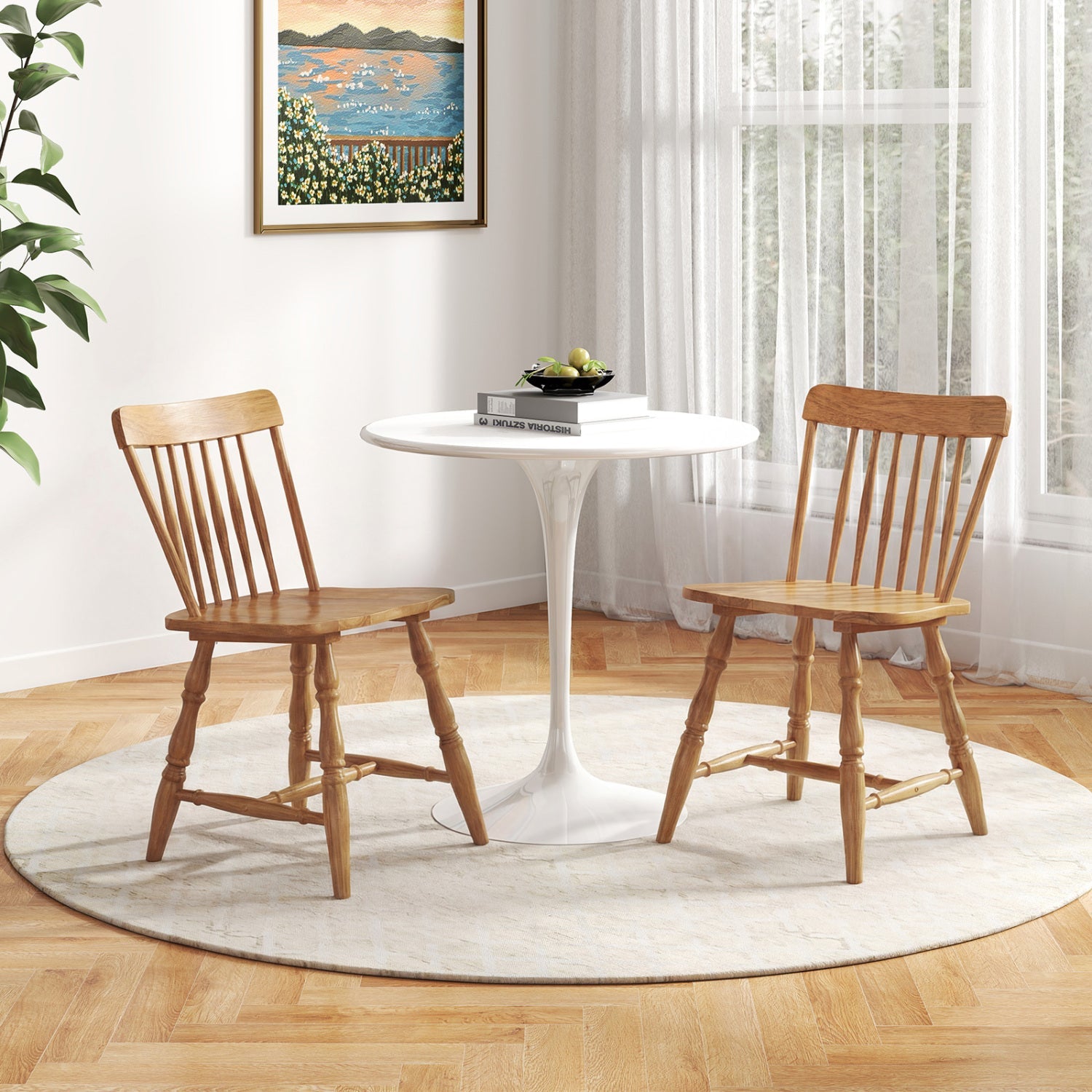 Windsor Dining Chairs Set of 2 with Curved Spindle Back