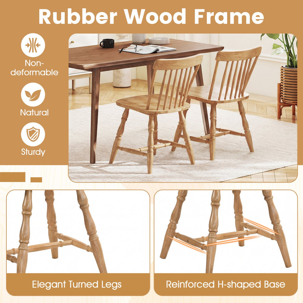 Windsor Dining Chairs Set of 2 with Curved Spindle Back
