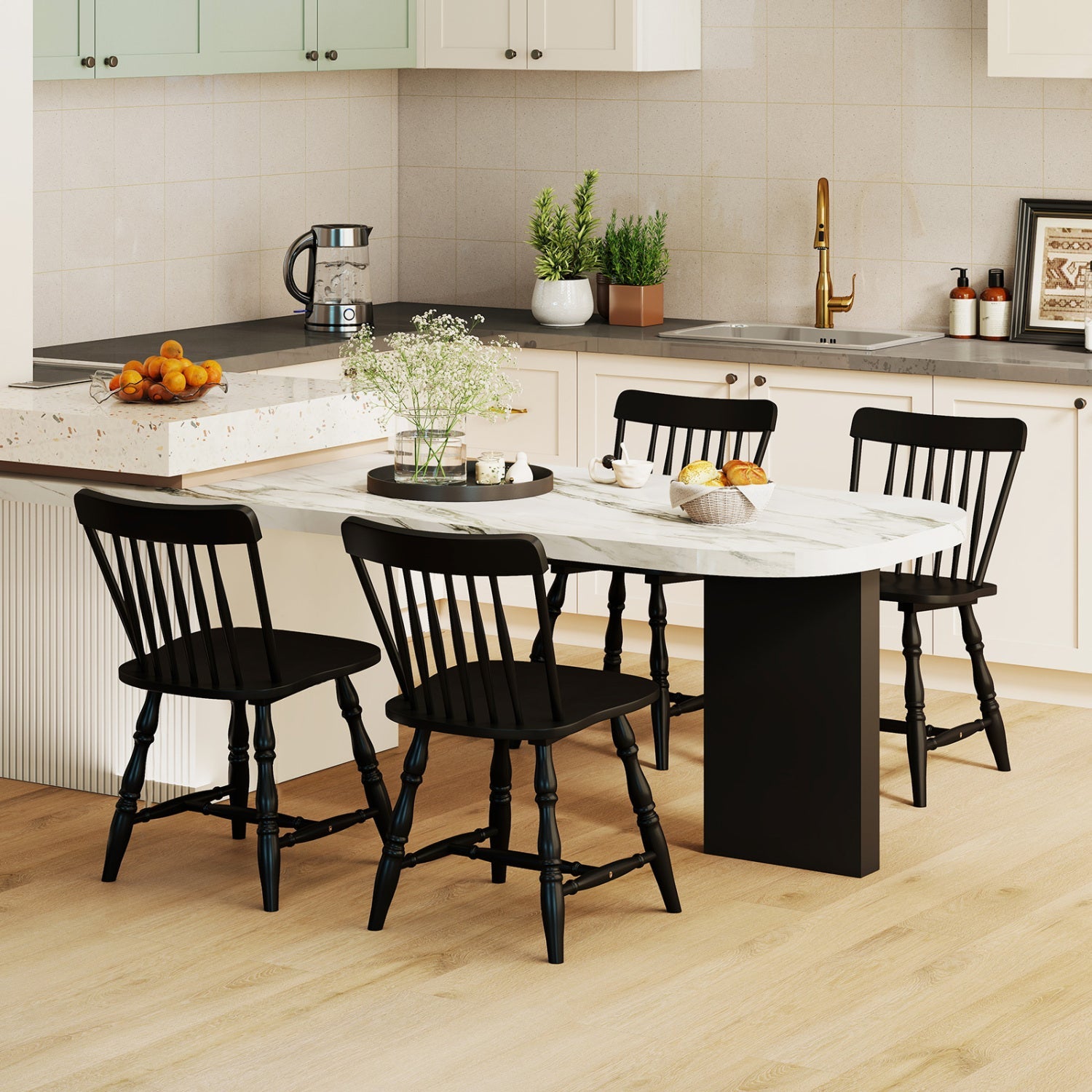 Windsor Dining Chairs Set of 2 with Curved Spindle Back