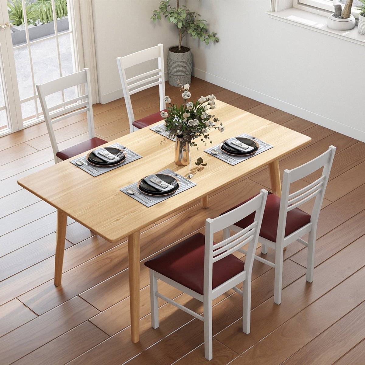 Wood Dining Chairs Set of 4 with Rubber Wood Frame