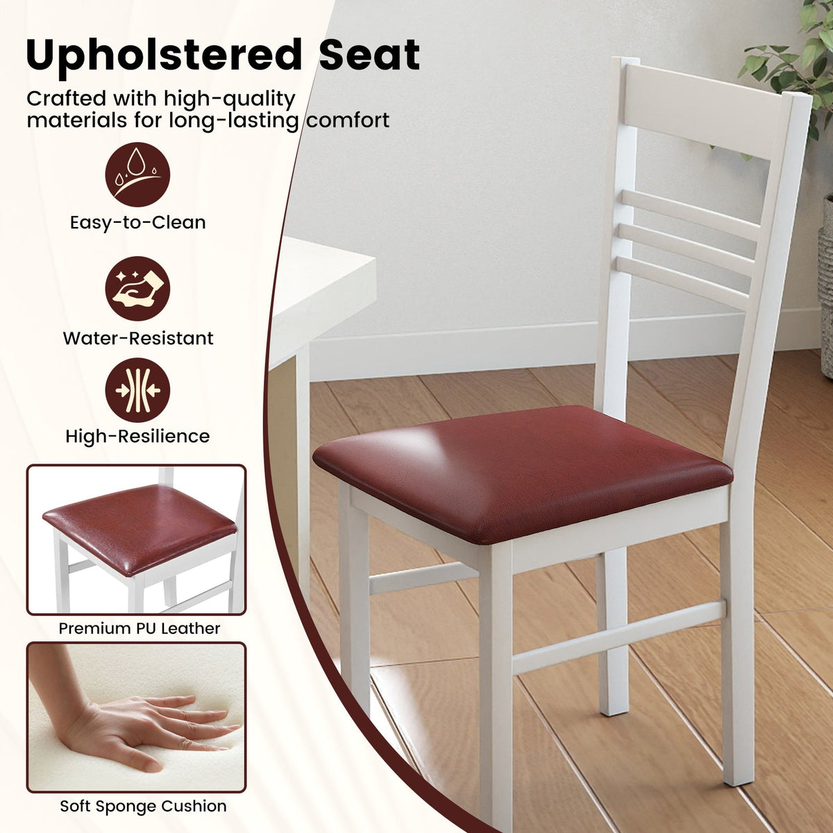 Wood Dining Chairs Set of 4 with Rubber Wood Frame