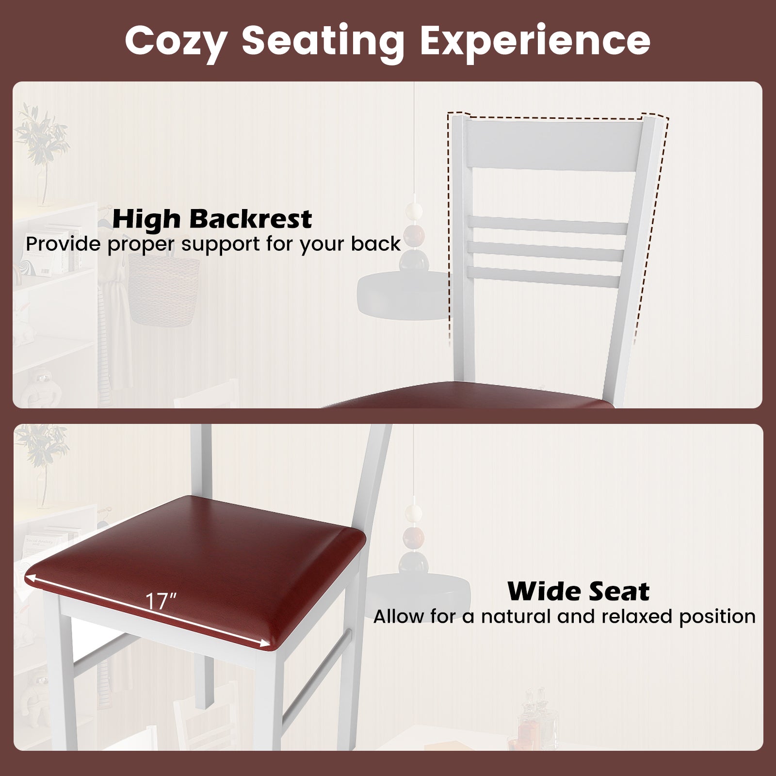 Wood Dining Chairs Set of 4 with Rubber Wood Frame