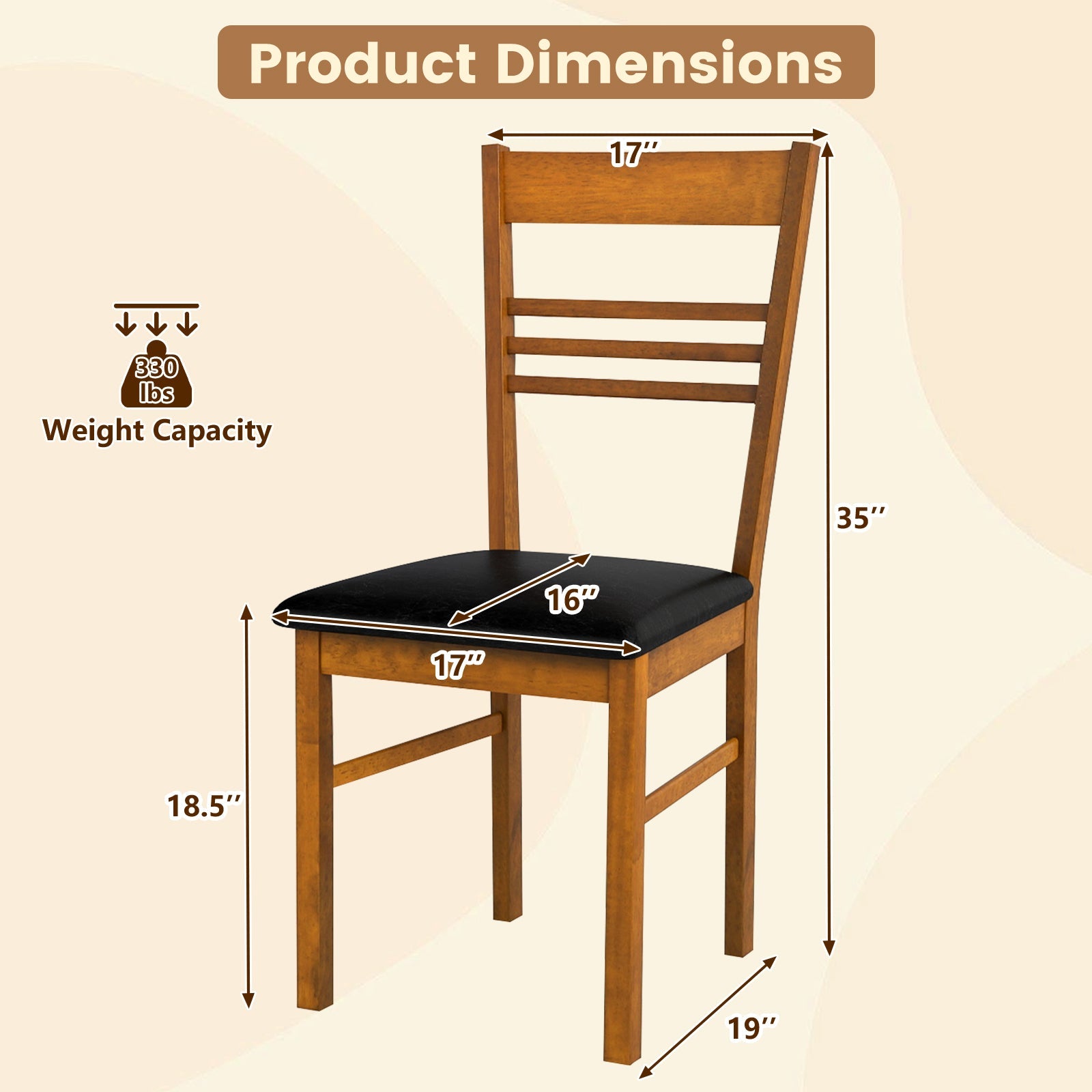 Wood Dining Chairs Set of 4 with Rubber Wood Frame