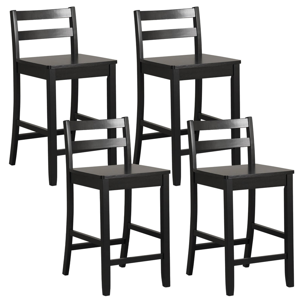 Wooden Bar Stools Set of 2 with Ergonomic Backrest and Footrest