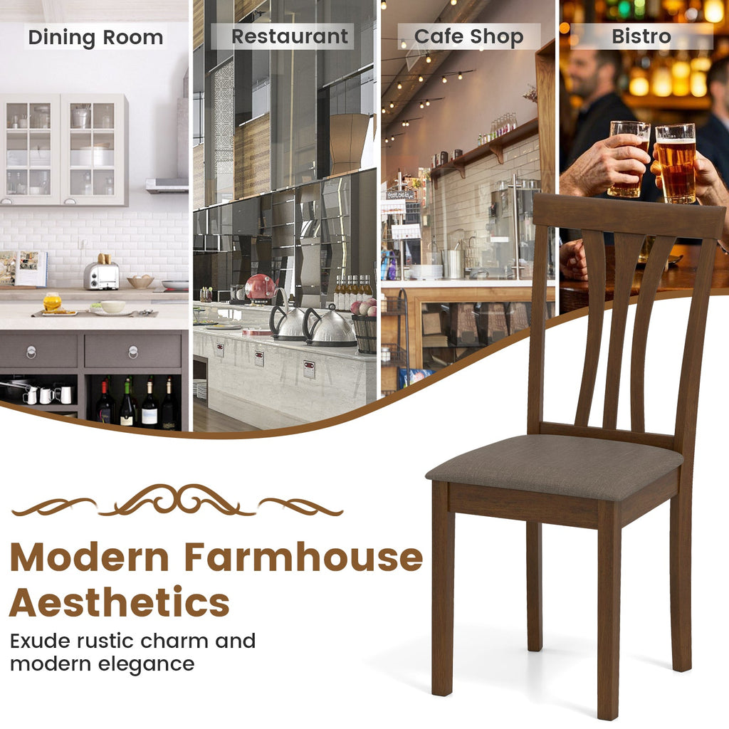 Wooden Dining Chairs Set of 2 with Linen Fabric Upholstered and Rubber Wood Frame-Brown