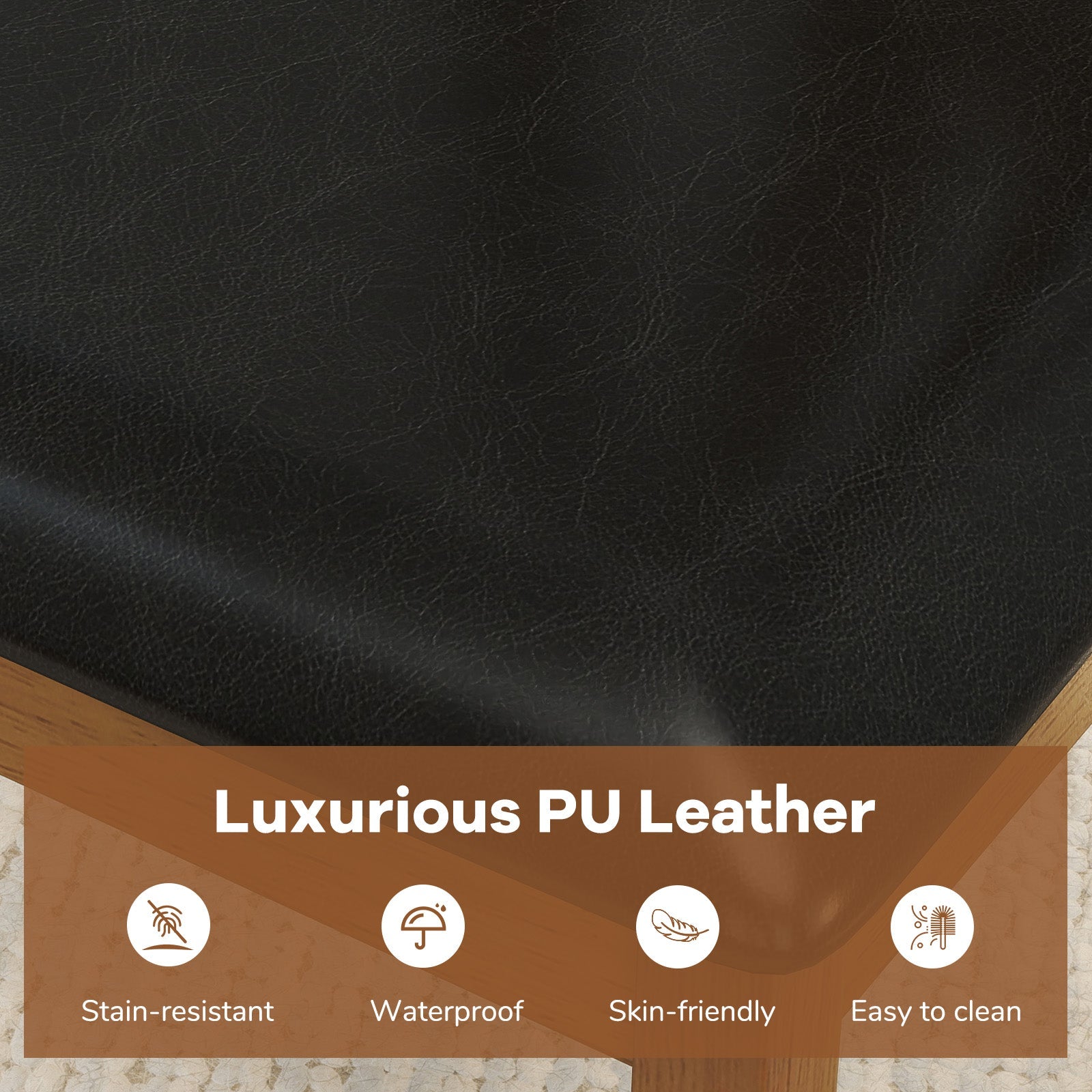 Wooden Dining Chair Set of 2 with PU Leather Upholstered and Rubber Wood Frame-Brown