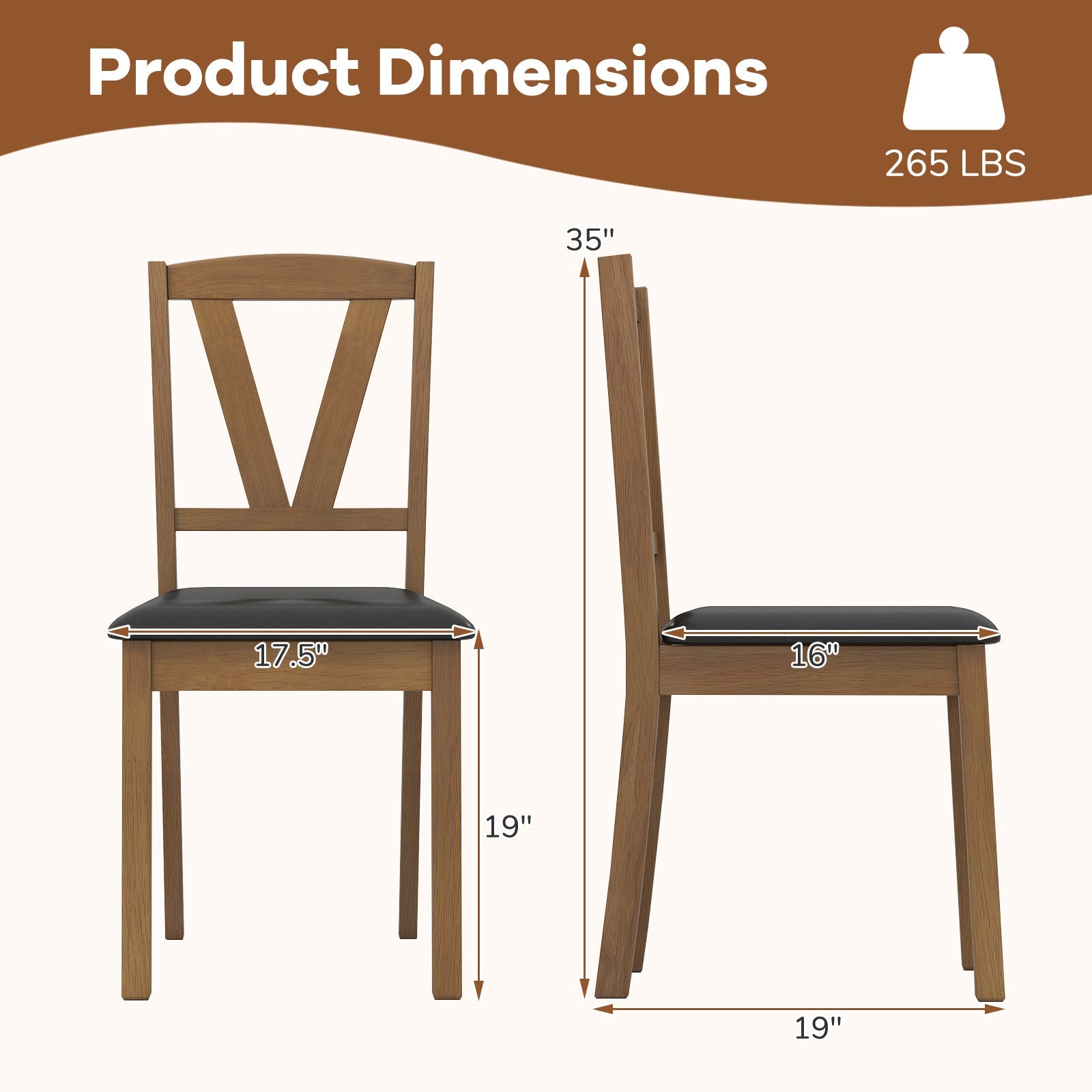 Wooden Dining Chair Set of 2 with PU Leather Upholstered and Rubber Wood Frame-Brown