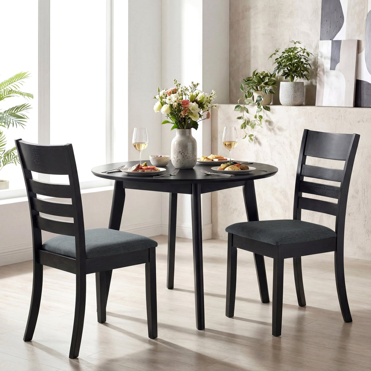 Wooden Dining Chairs Set of 4 Upholstered Kitchen Chairs with Rubber Wood Frame