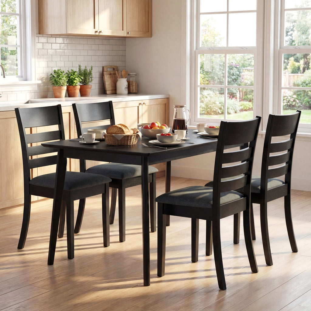Wooden Dining Chairs Set of 4 Upholstered Kitchen Chairs with Rubber Wood Frame