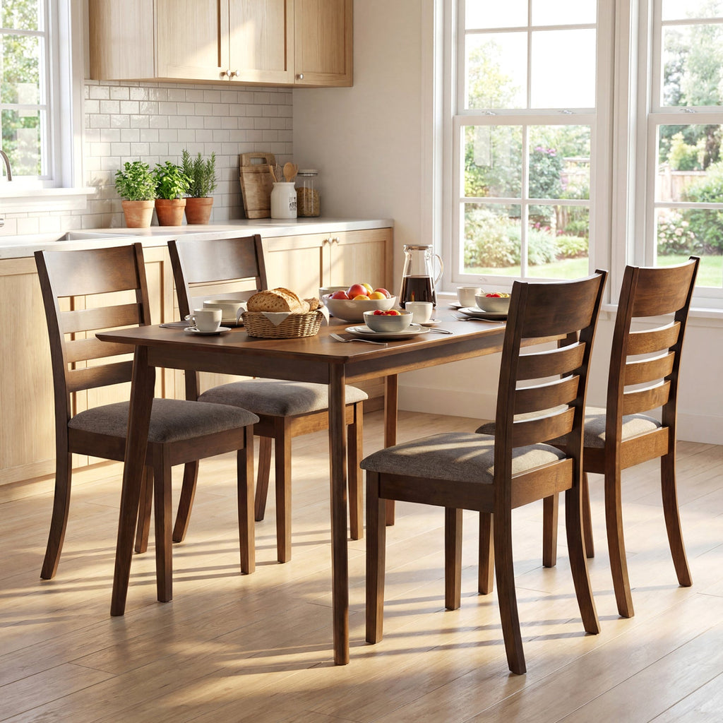 Wooden Dining Chairs Set of 4 Upholstered Kitchen Chairs with Rubber Wood Frame