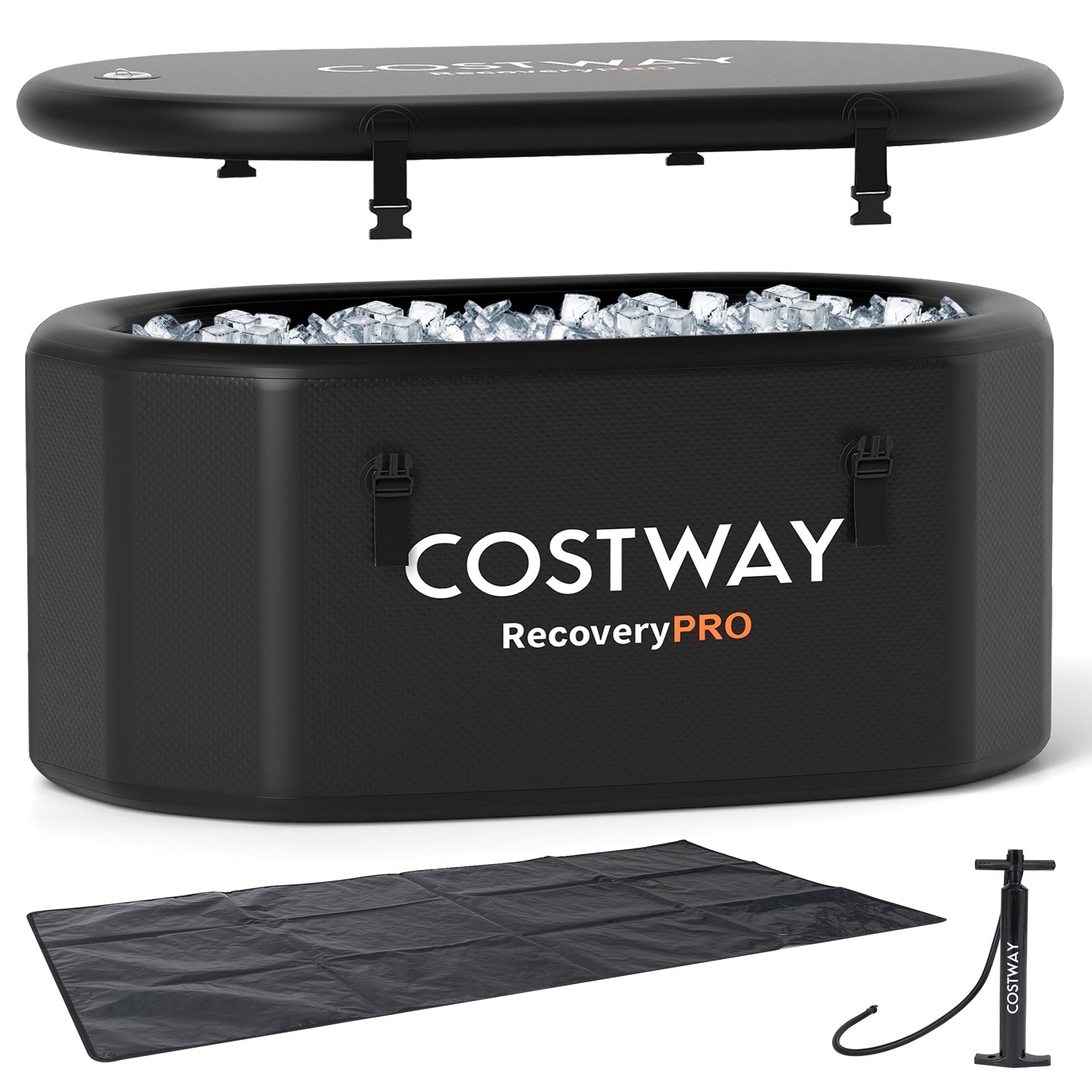 XL 129 Gal Oval Ice Bath Tub with Cover and Hand Pump for Athletes