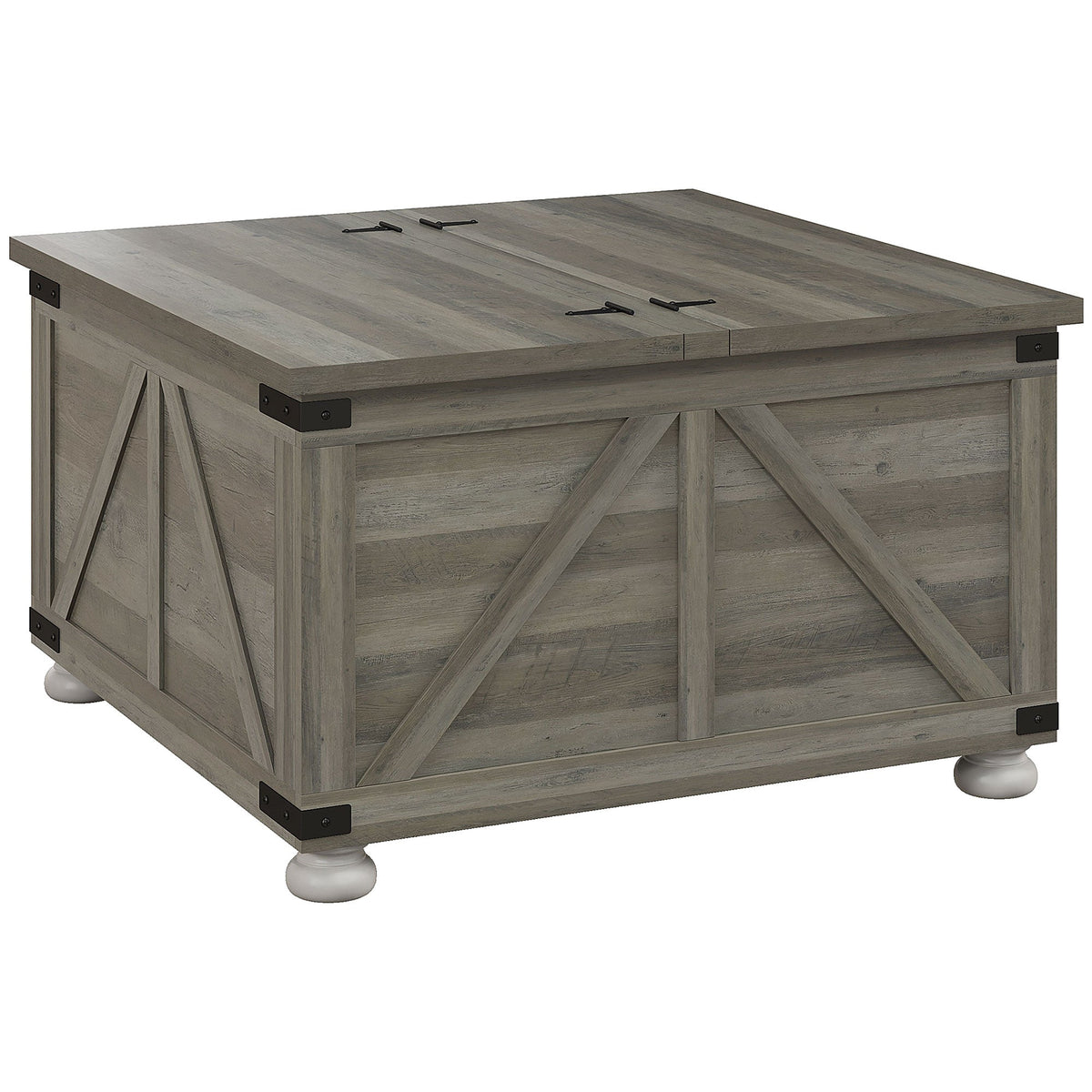 Farmhouse Square Coffee Table with Flip-Top Storage - Distressed Grey
