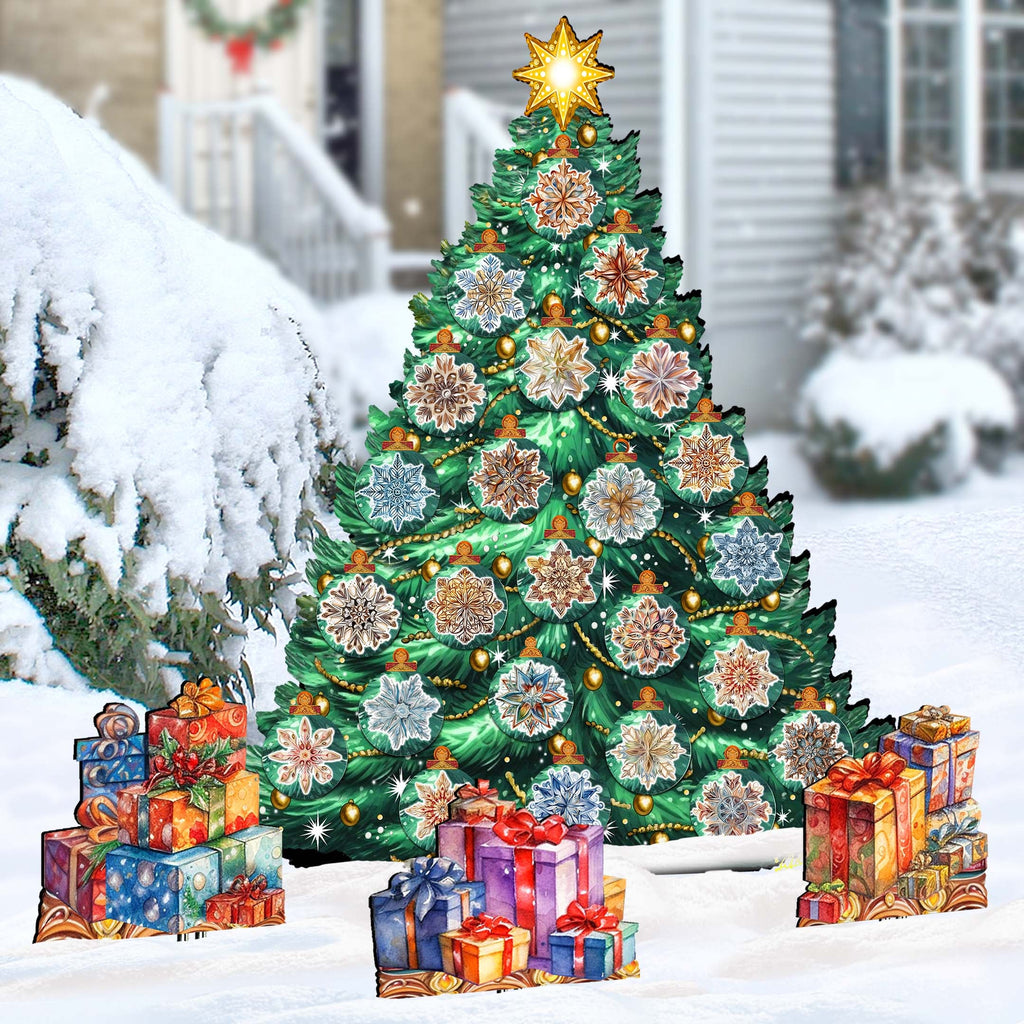Snowflake-Themed Christmas Tree Outdoor Indoor Décor Wooden Christmas Decoration by G. Debrekht Christmas Décor - 8191504F-G