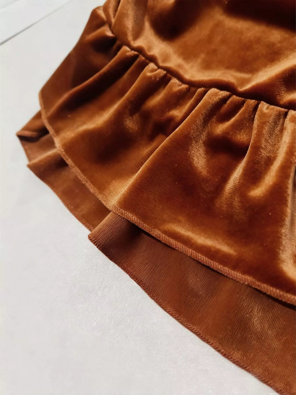 Ruffled Velvet Elastic Waist Skirt