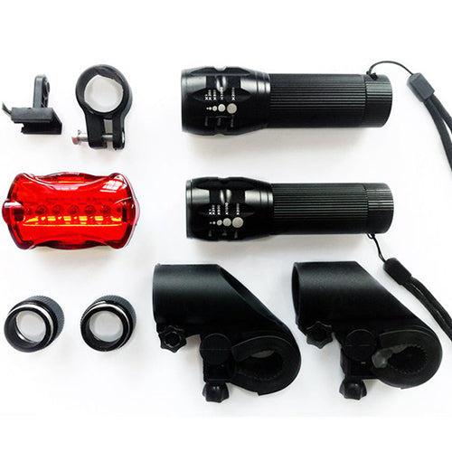 Bike Light Set: 2× Q5 LED Front Flashlights, 2 Mounts & 1 Rear Light