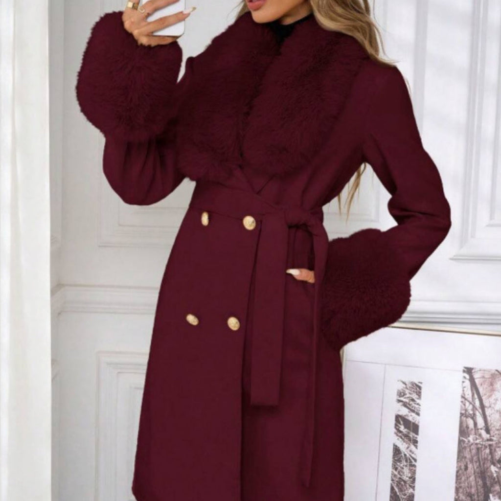 Elegant Double-breasted Trench Coat With A Tie Belt
