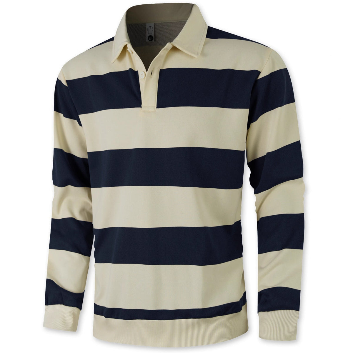 Men's Striped Color-Blocked Button Long-Sleeve Knit Shirt, Casual Sporty Trendy Business Polo Shirt