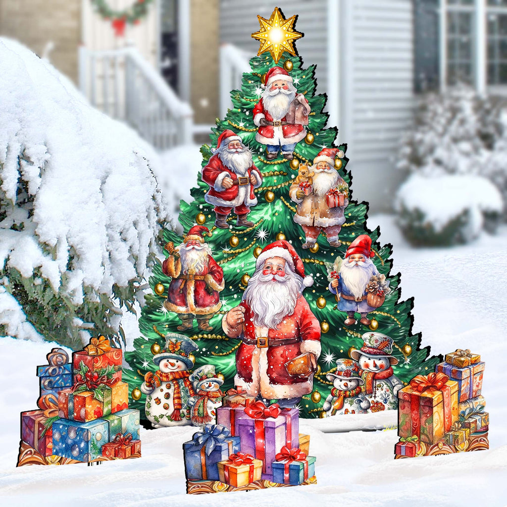 Santa Claus-Themed Christmas Tree Set Outdoor Indoor Décor Wooden Christmas Decoration by G. Debrekht Christmas Décor - 8191516F-G