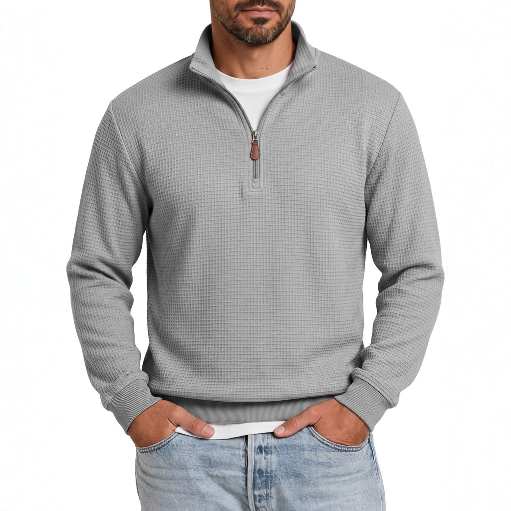 Mens Knitted Casual Hoodie With A Half-zip And Stand-up Collar Long Sleeves