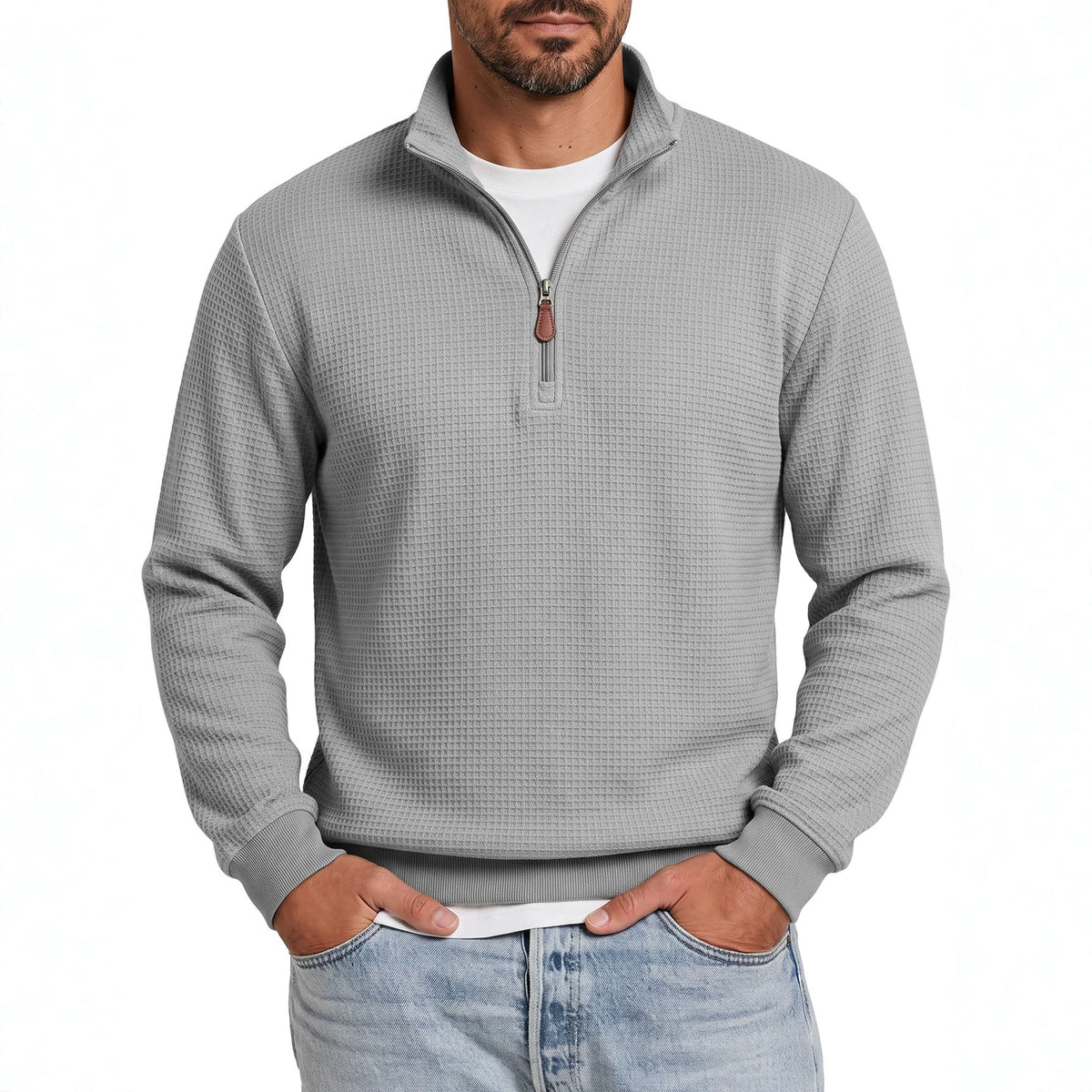 Mens Knitted Casual Hoodie With A Half-zip And Stand-up Collar Long Sleeves