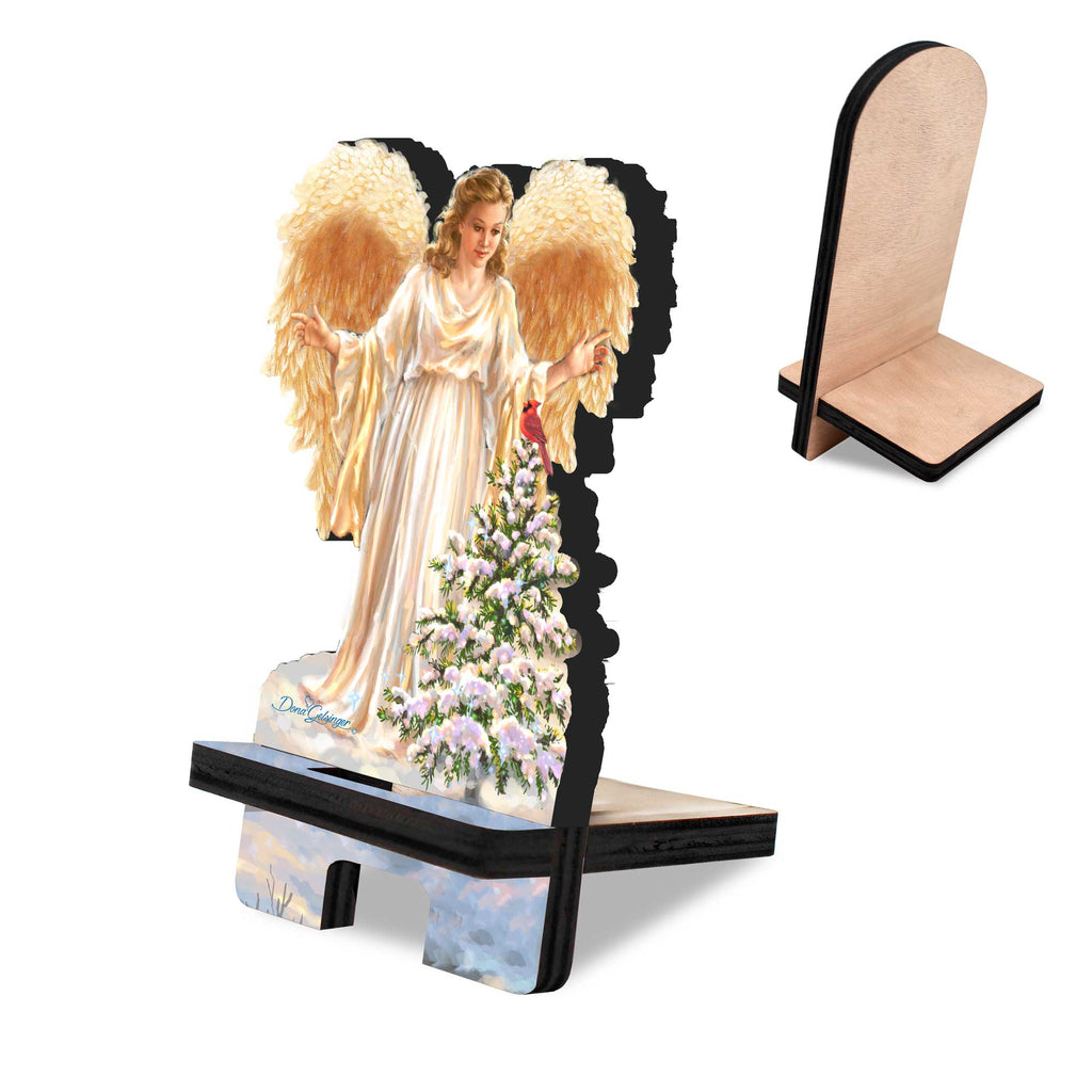 Woodland Angel Cell Phone Stand Christmas Decor Wood Mobile Tablet Holder Charging Station Organizer - 892078C-DG