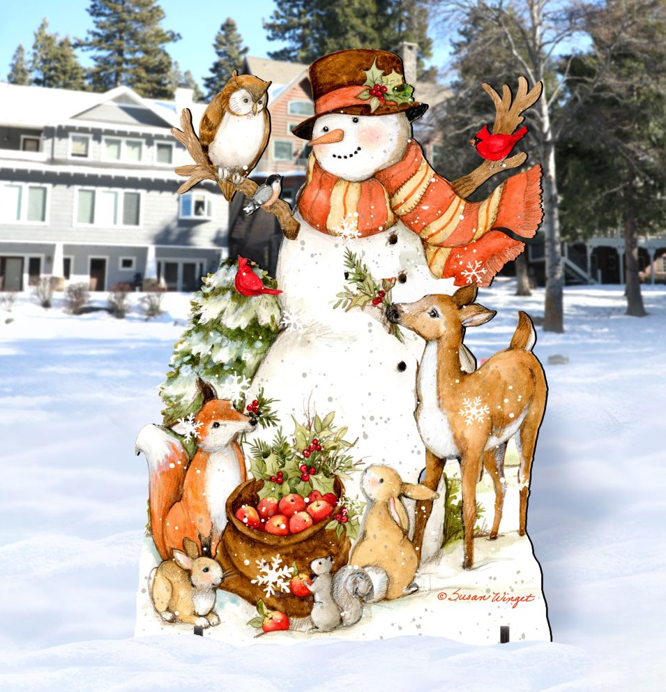 Ivory Snowman Christmas Outdoor Yard Sign by Susan Winget - Christmas Santa Snowman Decor - 8471107F-SW