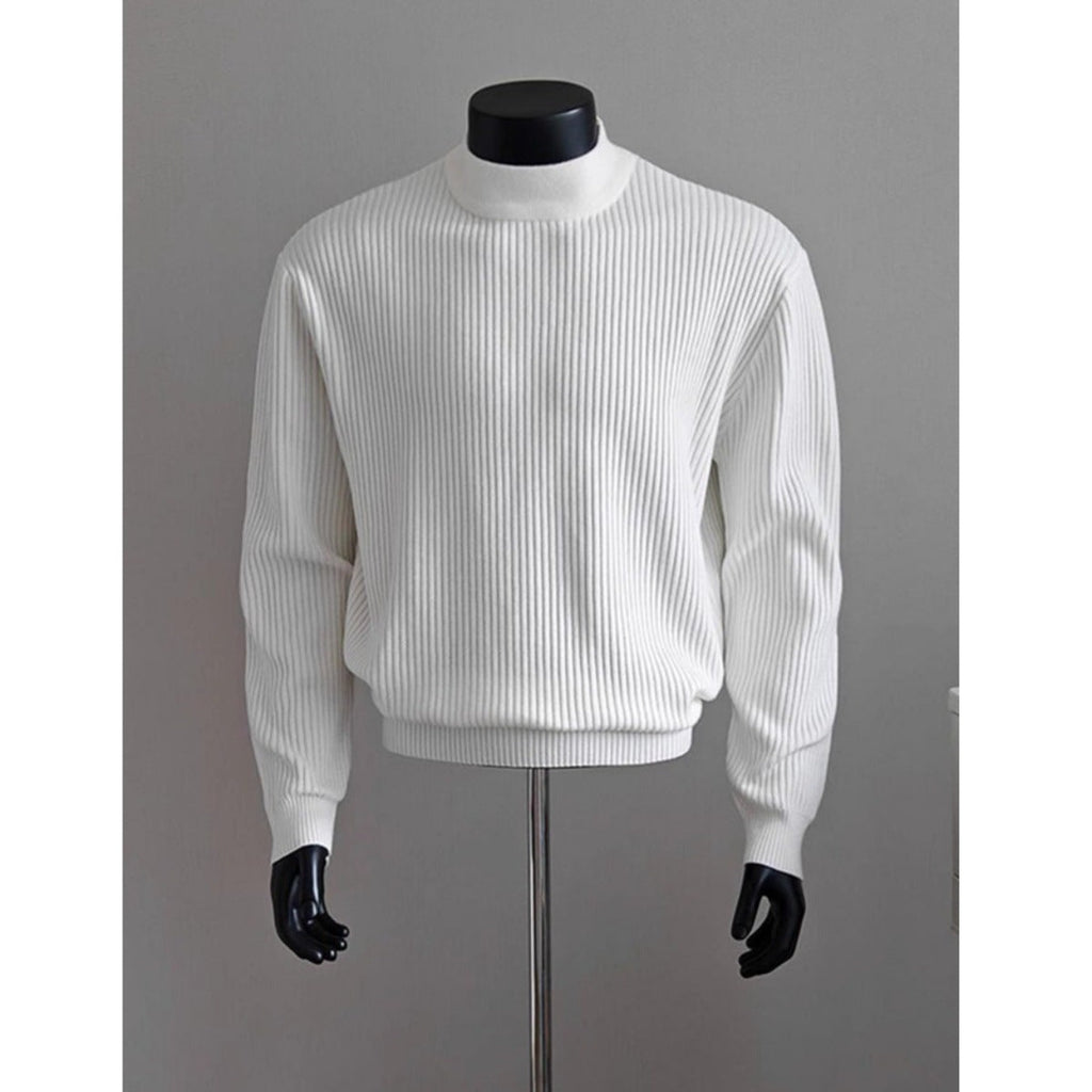 Mens White Ribbed Turtleneck Sweater Knitted Top