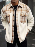 Mens Plaid Plush Patchwork Jacket Coat